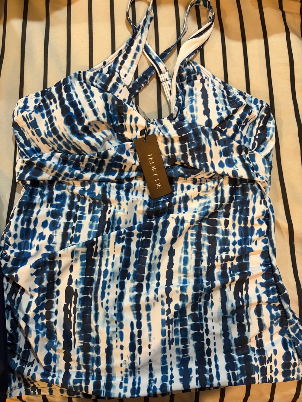 Tempt Me Blue & White Tie-Dye Tankini Top and bottoms size L